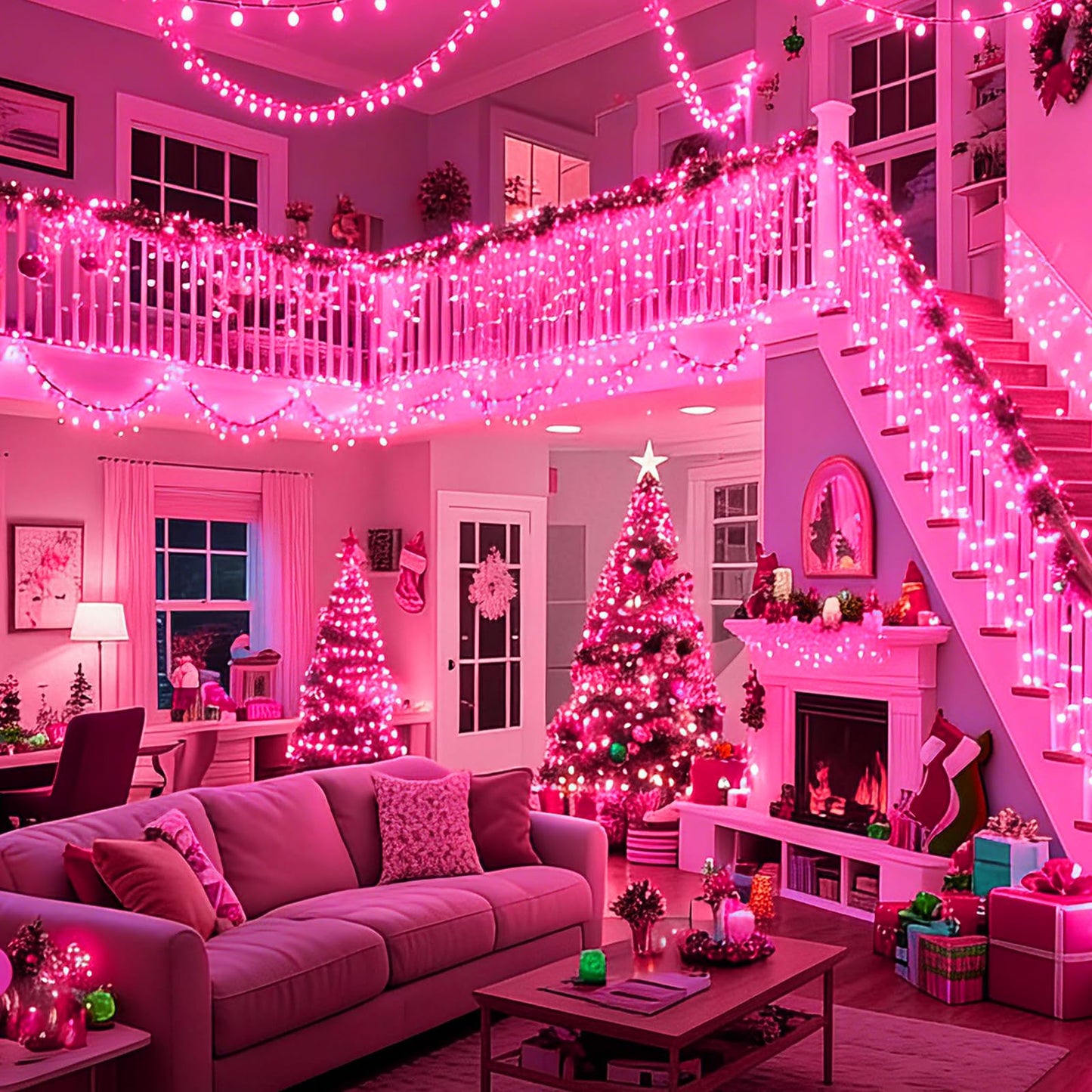 LAMPHOME Pink Christmas String Lights, 100 Count 19.6 FT Mini Valentine's Lights, Waterproof Pink Lights for Indoor Valentine's Day Garland Wedding Party Festival Xmas Tree Decoration