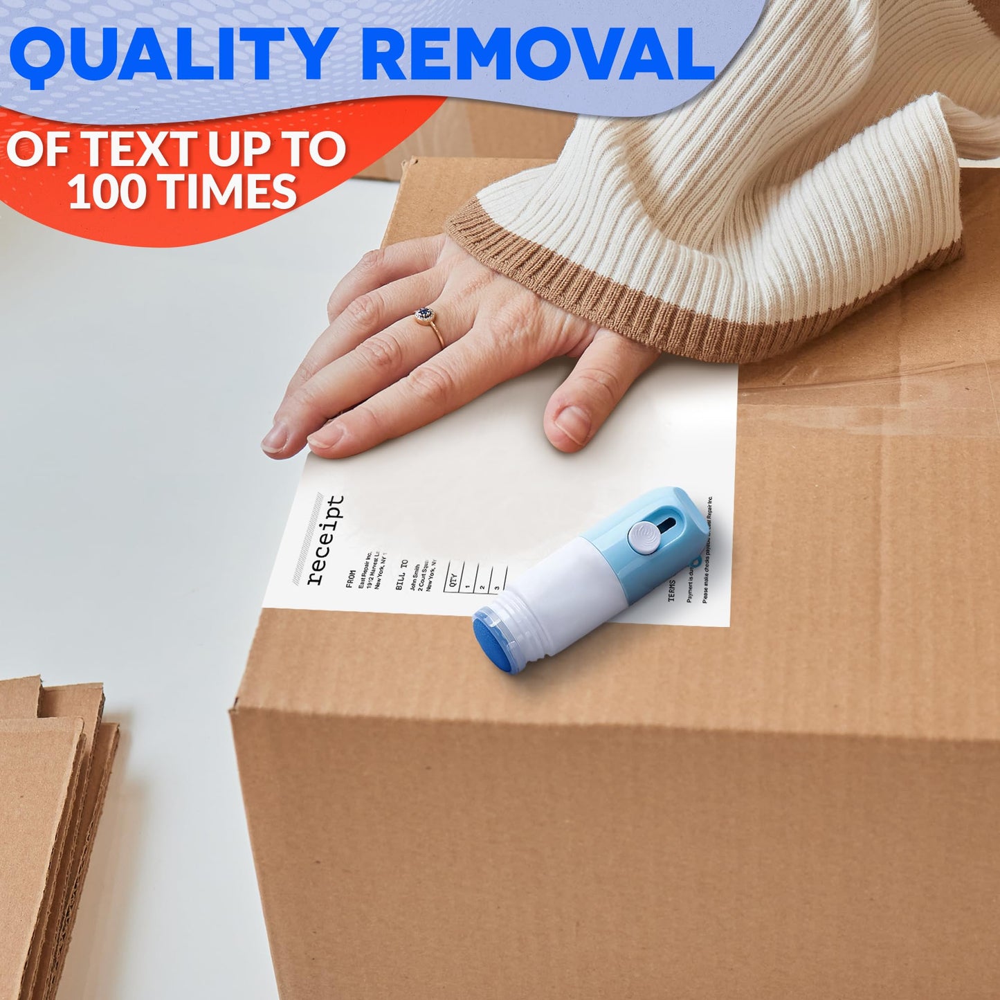 2 Pcs Water-Based Thermal Paper Eraser Pen with Mini Unboxing Knife - 2 in 1 Thermal Label Eraser with Box Cutter Knife for One Smear Printed Text Covering - Liquid Redacting Marker with Small Blade