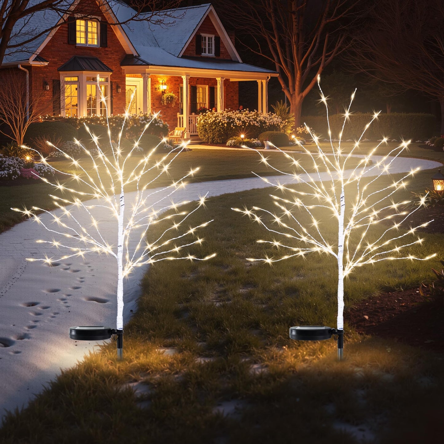 Luiywan Solar Outdoor Christmas Decorations, 35INCH Fairy Light Brich Tree, Solar Christmas Decor for Outside, Yard, Garden, Pathway, Wterproof LED Warm White Lights, 8 Modes, Auto On/Off, 4PCS