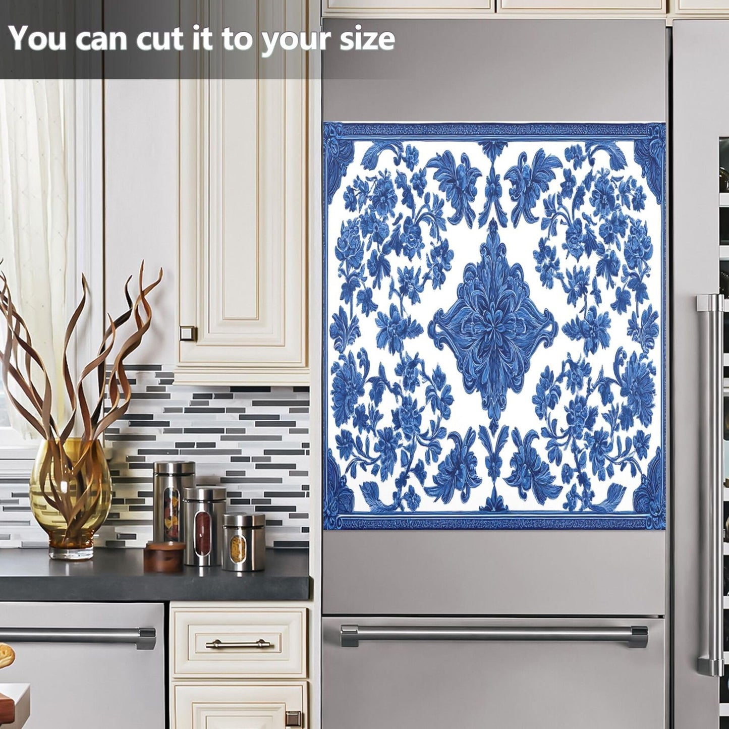 Blue White Porcelain Dishwasher Stickers Magnetic Cover Floral Leaves Kitchen Fridge Magnet Covers Decals Home Decorations Vinyl Sticker Reusable 23W x 26H inches