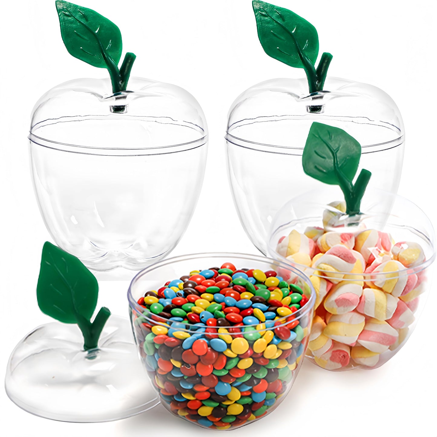 Cididu 4 Pcs Plastic Apple Container, Large Clear Candy Jar with Lid for Teacher Appreciation, Apple Shaped Candy Toy Filling Jars Decor Boxes for Back To School Christmas New Year Gift Snow Party