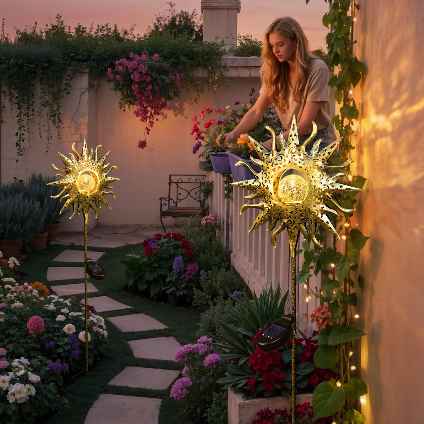 TAKE ME Sun Solar Lights Outdoor Waterproof Metal Garden Stakes for Patio Yard Walkway LawnPatio Mothers Gifts Mom Wife Grandma (Sun)