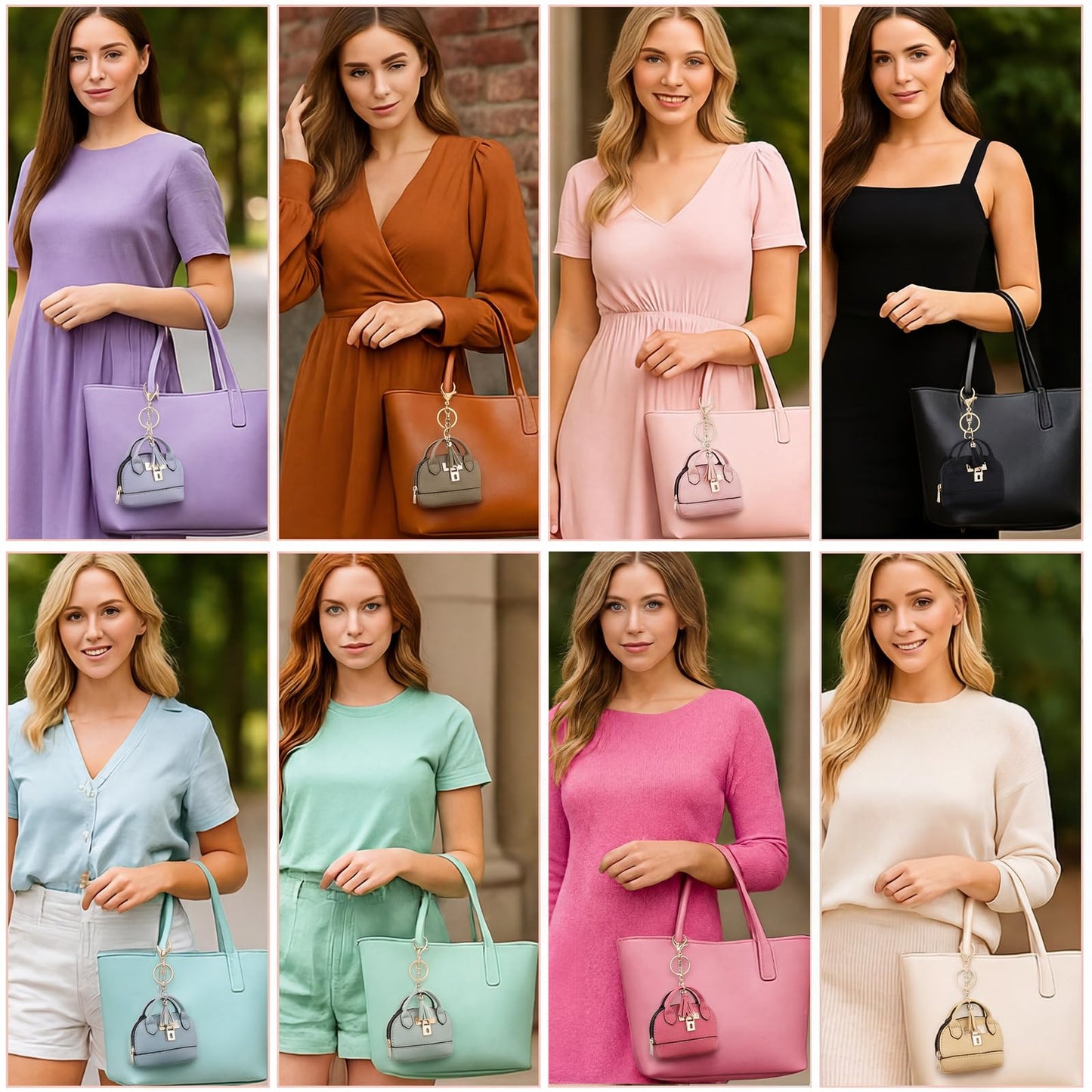 Liliaafar 8 Pcs Mini Backpack Keychain Mini Coin Purses for Women Cute PU Leather Makeup Bag with Keychain, Multi Pocket Card Holder Cable Organizer Giftable Zipper Pouch (Tradition)