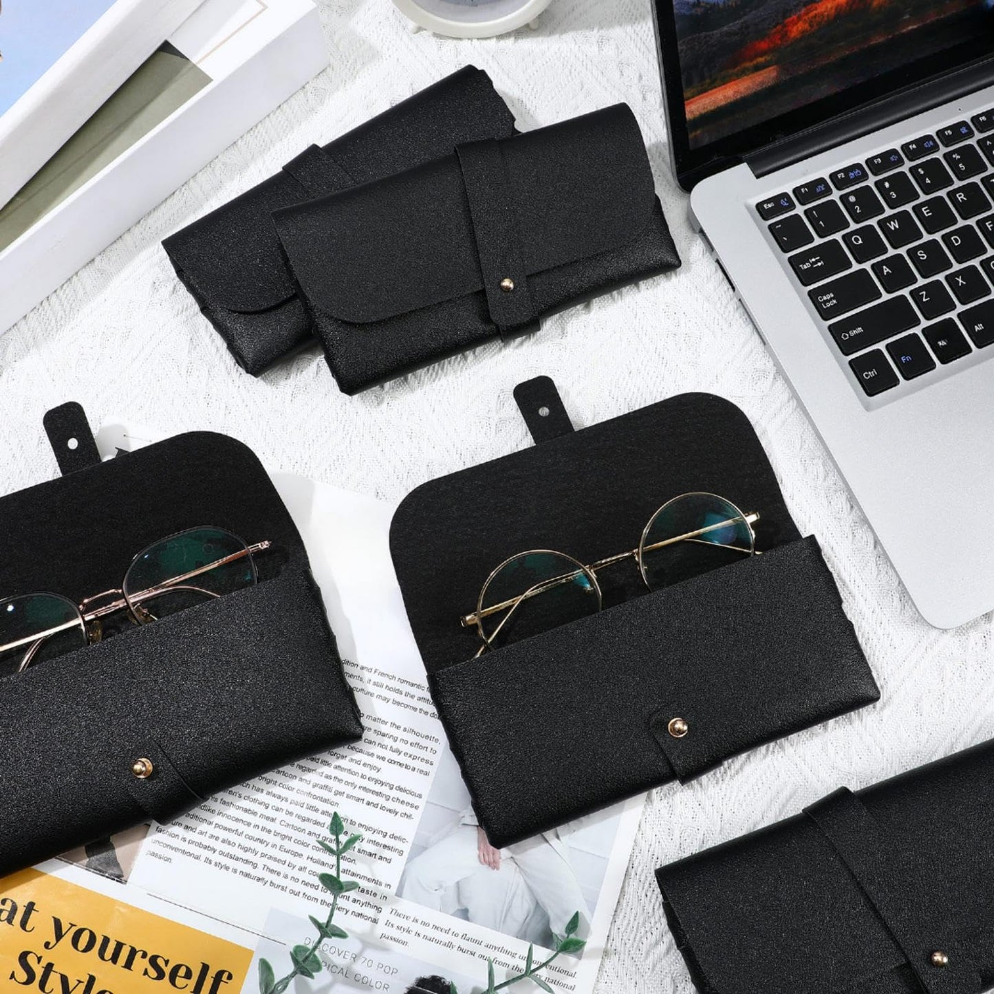 Nuogo 30 Pack Eyeglass Case Soft Glasses Case Studded Sunglasses Pouch Portable PU Leather Sunglasses Bag Travel Reading Glass Sleeve for Women Men