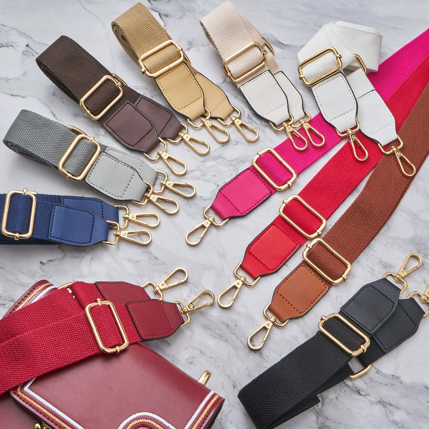 DEVPSISR Wide Shoulder Purse Strap Replacement Adjustable Belt Canvas Bag Crossbody Handbag (Leather Buckle-Light Coffee)