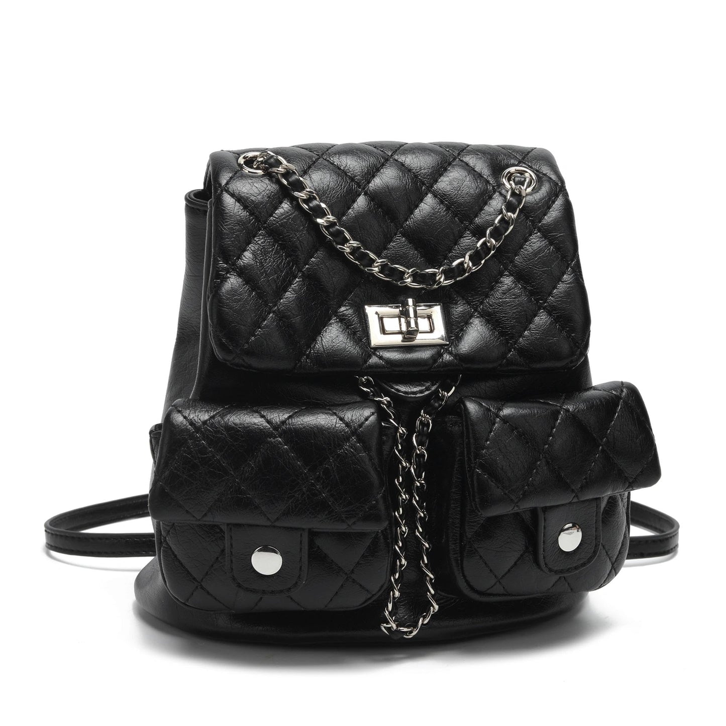 COC.EFRENAR Quilted Mini Backpack for Women, Chain Strap Small Purse with Flap Closure, Fashion Shoulder Bag Cute Travel Daypack(Black)