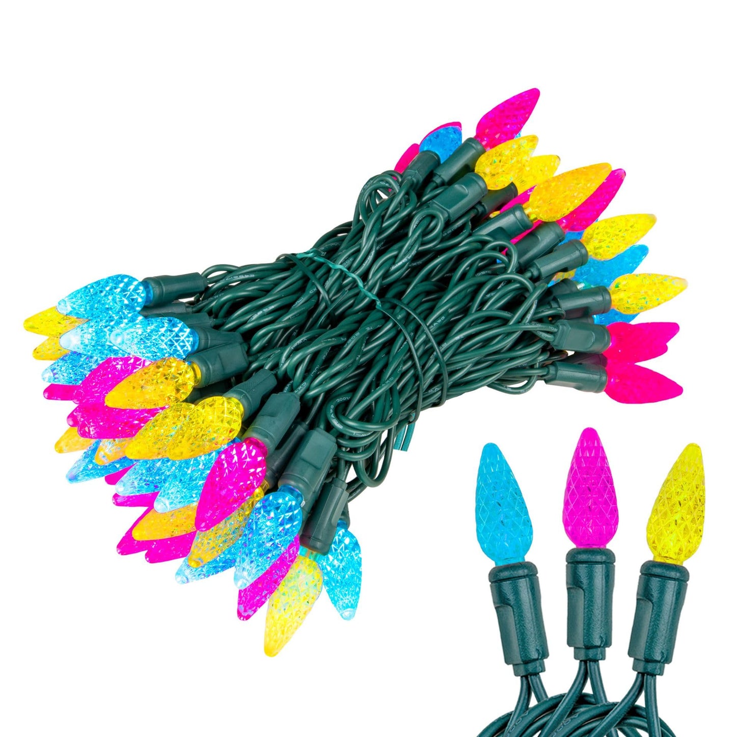 Novelty Lights 24FT 70 LED C6 Easter String Lights - Outdoor Spring Tree Commercial Grade Decorations (Yellow/Teal/Pink)