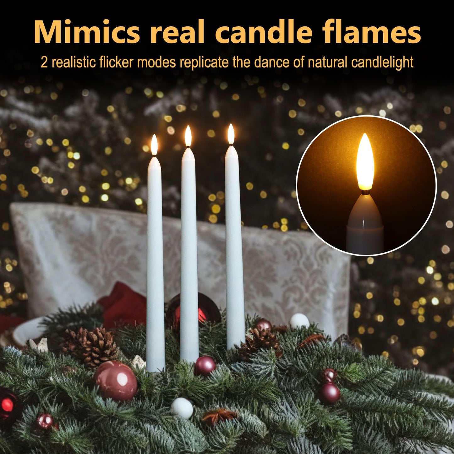 FPOO 6 Pack Rechargeable Taper Candles with USB Cable, 200+ Hours Use, Fast Charge, LED Flameless Candlesticks with Remote Timer for Home Wedding Christmas Window Party Decor