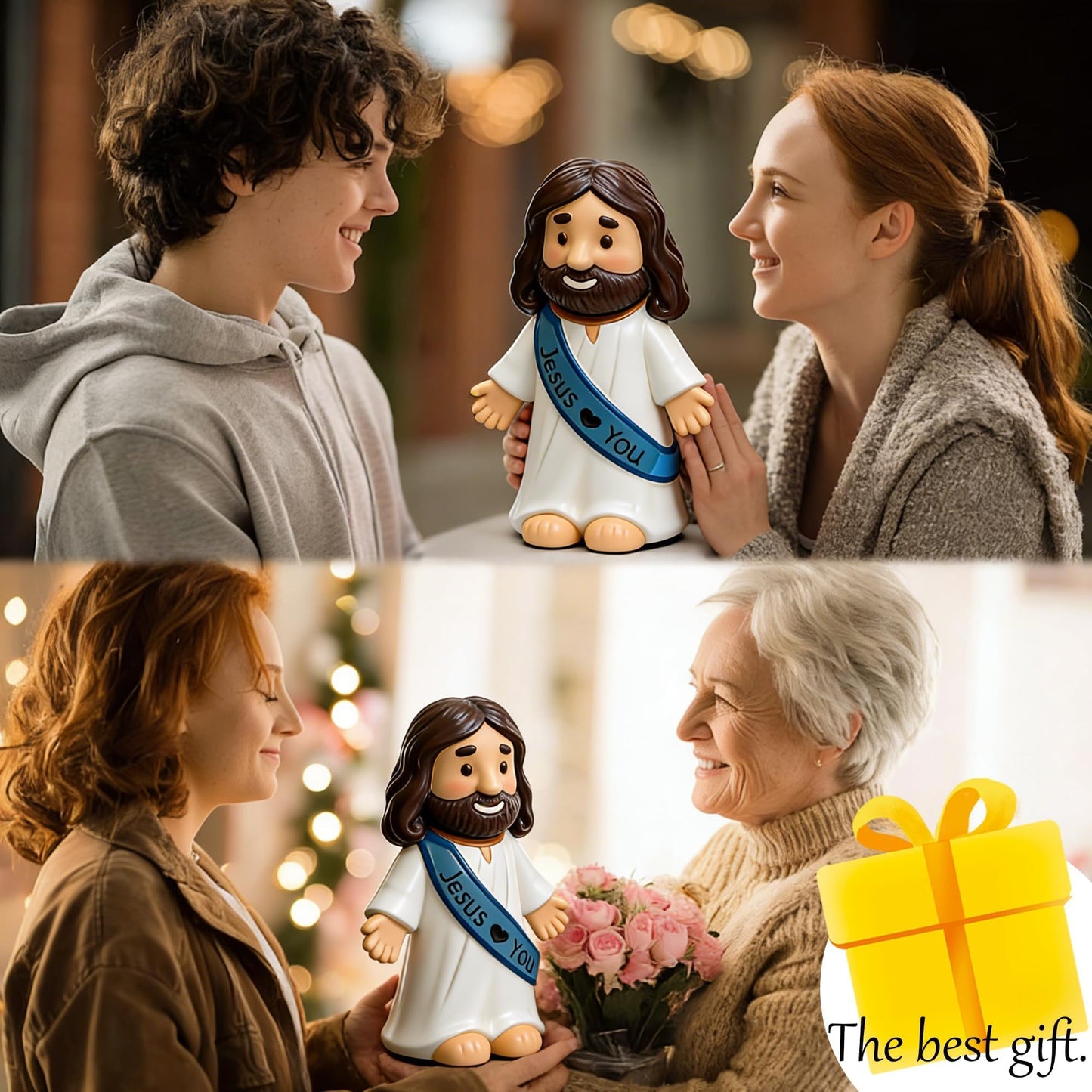 LIULO TOOL Jesus Love You Solar Lighted Figurine, 10.4 Inch Resin Religious Christian Statue, Glowing Christian Gifts for Indoor Home and Outdoor Garden Decorations, Gift for Mom Grandma