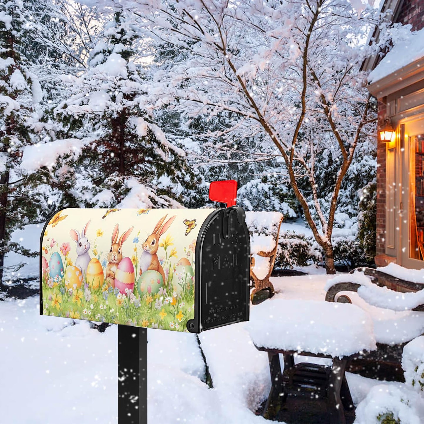 VentuCoven Easter Mailbox Covers Rabbits Mailbox Cover Standard Size 21x18 in Spring Floral Post Letter Box Cover for Garden Yard Decoration Waterproof Oxford Beautiful Eggs