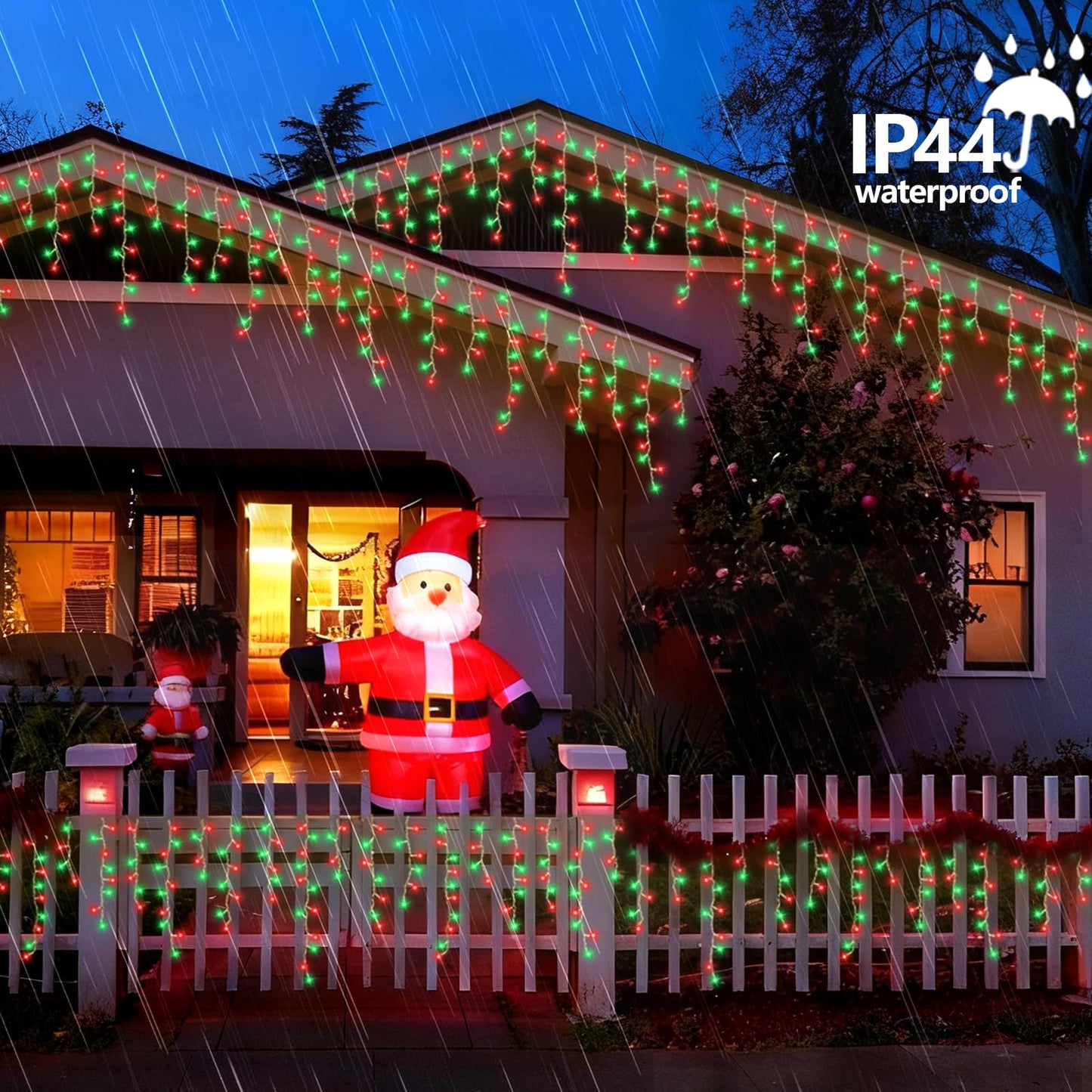 QITONG Red and Green Icicle Lights for Outside, 33ft 400 LED String Lights Indoor with 8 Modes, Clear Wire Connectable Icicle Christmas Lights Plug in