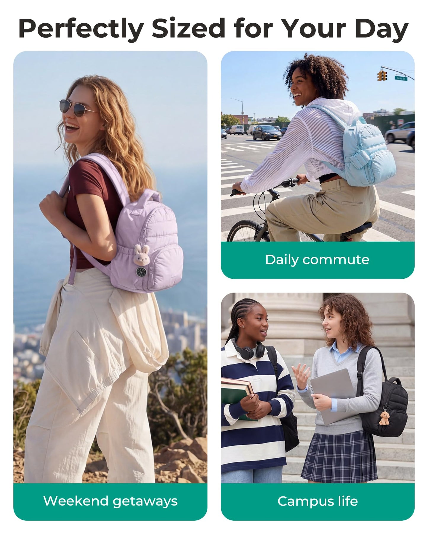 BAGSMART Small Backpacks for Women, Lightweight Puffer Mini Backpack Purse with Pouch, Quilted Casual Daypack, Water-Resistant Bookbag for Daily Travel College, 2-in-1 Set, Coffee Brown
