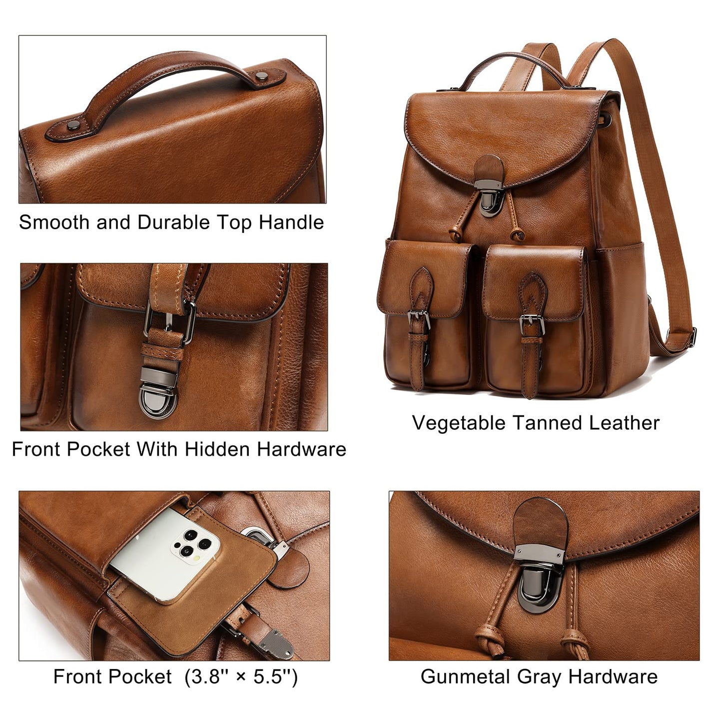 COOLCY Women Vintage Genuine Leather Backpack Purse Fashion Rucksack Practical and Stylish Retro Daypack Bag (Brown)