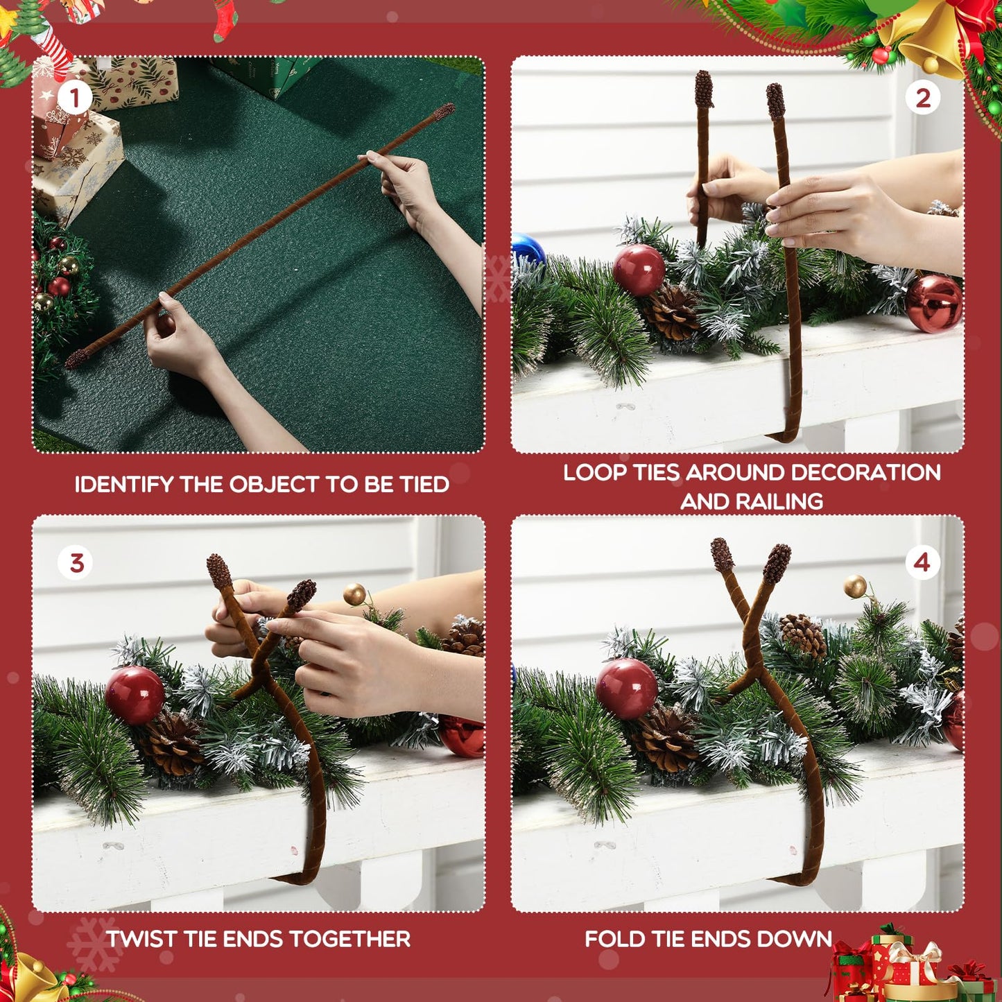 Zhengmy 16 Pcs 25 Inches Christmas Velvet Garland Ties Christmas Decorative Twist Ties for Banister Stairway Railing Reusable Flexible Twist for Xmas Home Decor Holiday Craft Wrapping(Brown)