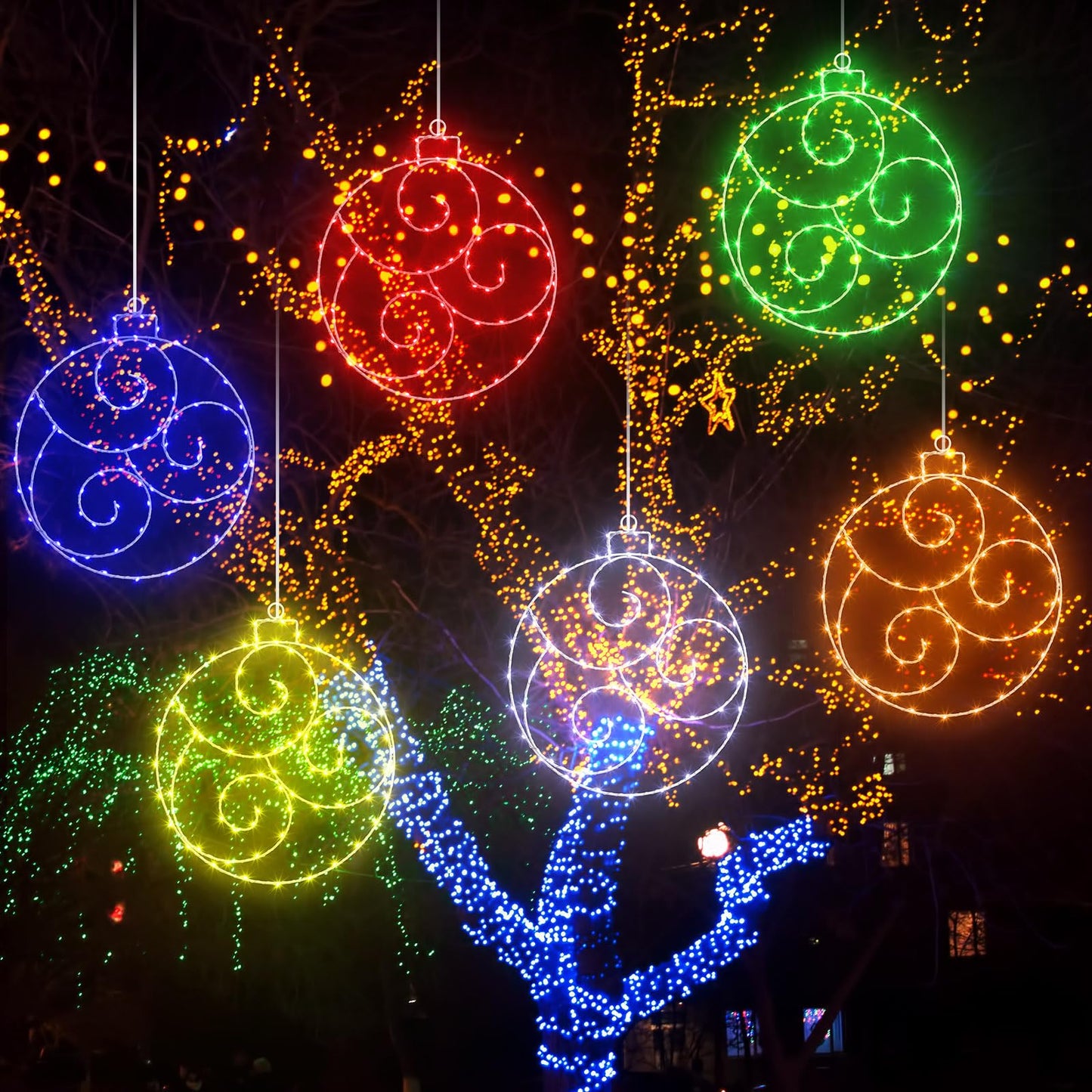 6 Pcs 12 Inch Solar Christmas Outdoor Light Decoration Christmas Hanging Ball LED Waterproof 60 Light with 8 Flicker Modes for Garden Tree Holiday Party Fireplace Decor