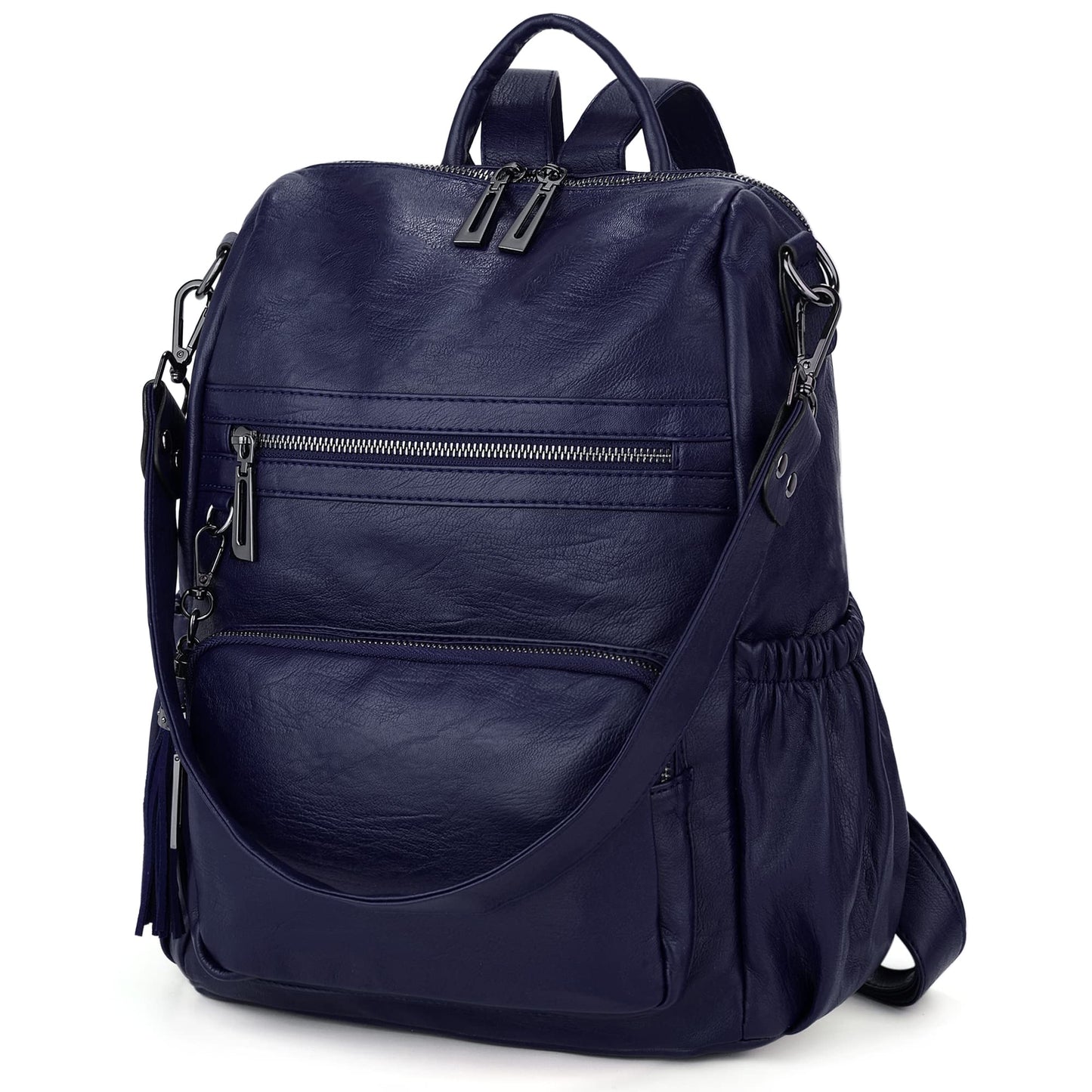 UTO Women Backpack Purse Leather Vegan Ladies Fashion Designer Rucksack Convertible Travel Shoulder Bag with Tassel Blue