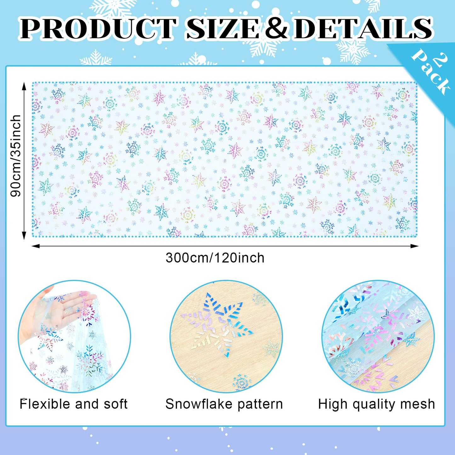 Windkream 2 Pack Blue Snowflake Table Runner 29x120 Inch Princess Theme Birthday Party Decorations Lace Tulle Table Decor Home Dining Room Kitchen Holiday Wedding Anniversary Veil Decor