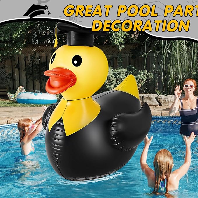Hungdao 1 Pack 5 ft Graduation Giant Inflatable Decor Duck Large Grad Inflatable Duck with Cap and Gown Pool Float Blow up Congrats Pool Float for 2025 Graduation Party Decoration