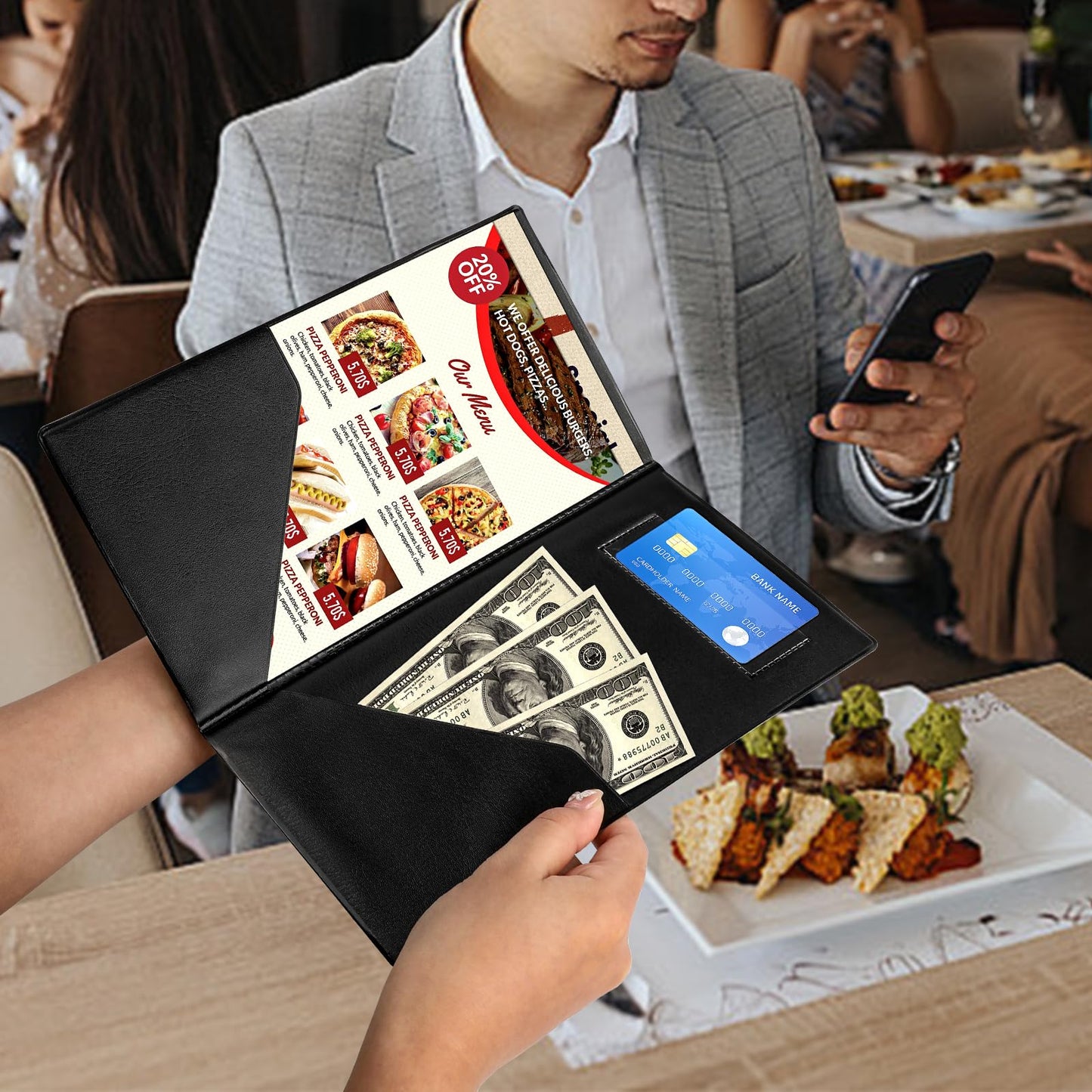 50 Pcs Server Books, Check Presenters for Restaurants, PVC Server Books for Waitress Guest Check Holder