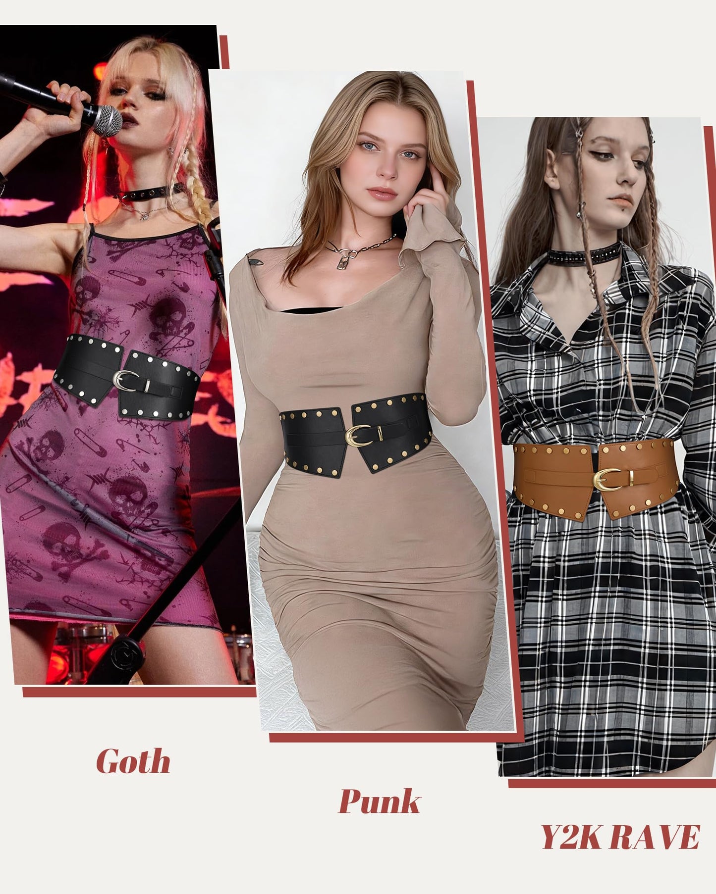 JKEEMI Women Wide Elastic Belt Studded Rivets Stylish Waist Cinch Belt for Dresses Coat