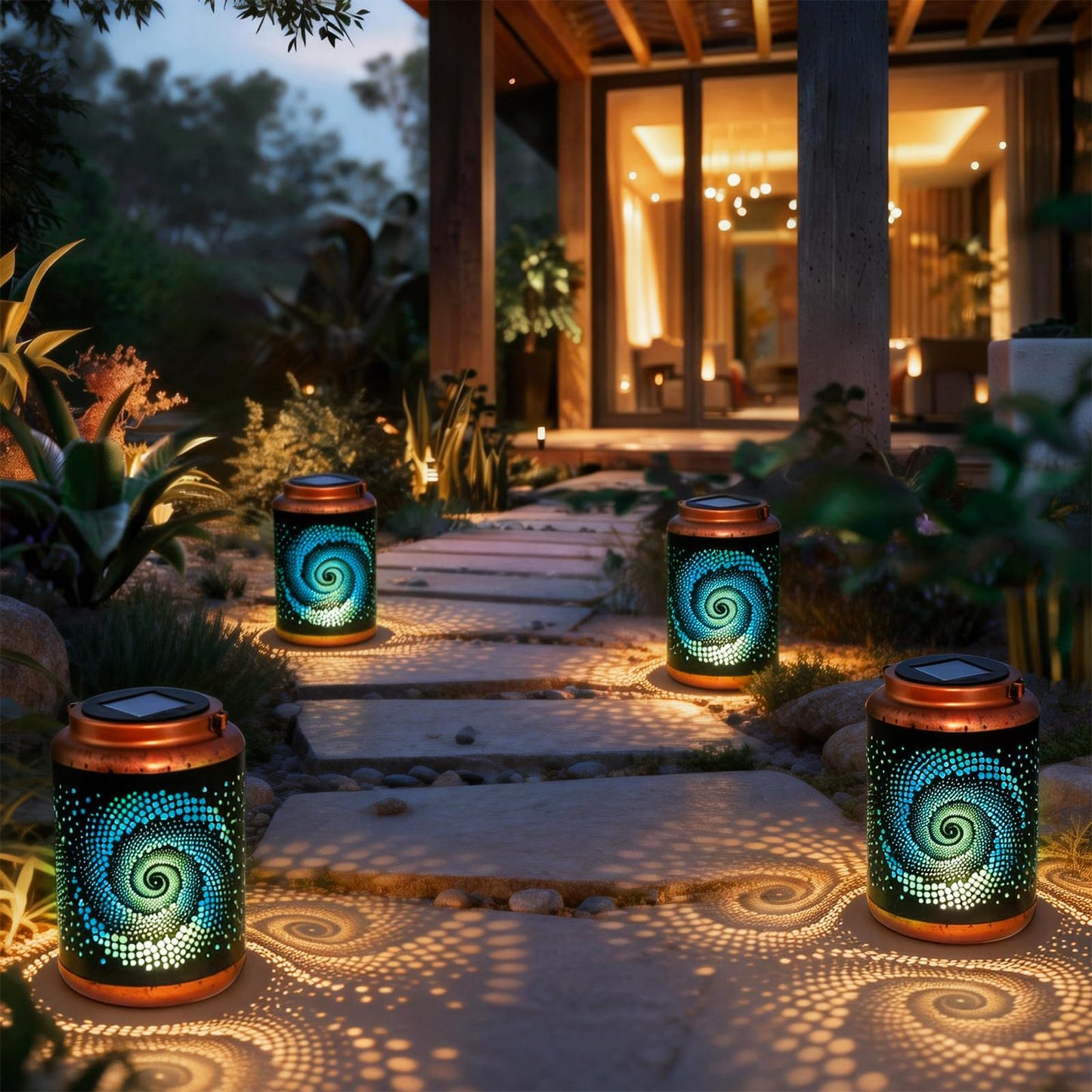 DIBIEECN Birthday Gifts for Women Mom Grandma Wife, Solar Lanterns Outdoor Waterproof, Metal Hanging Lights Garden Decor, LED Decorative Lantern for Patio Porch Backyard, Blue, 2 Pack