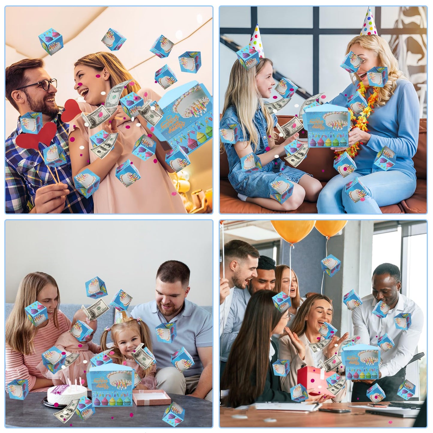 Surprise Gift Box Explosion for Money, Unique Folding Bouncing Red Envelope Gift Box with Confetti, Cash Explosion Luxury for Birthday Anniversary Valentine Proposal (15 Bounces) (Blue Birthday)
