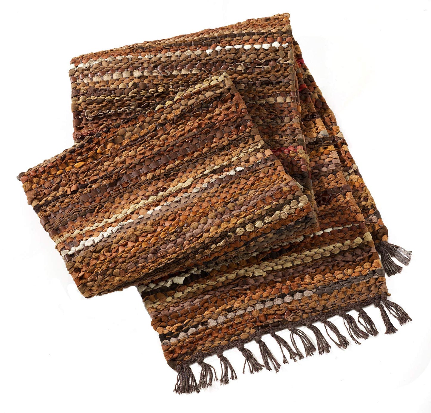 HF by LT Tucson Leather Table Runner, 13 x 39 inches, Handwoven Recycled Leather and Soft Cotton, Brown