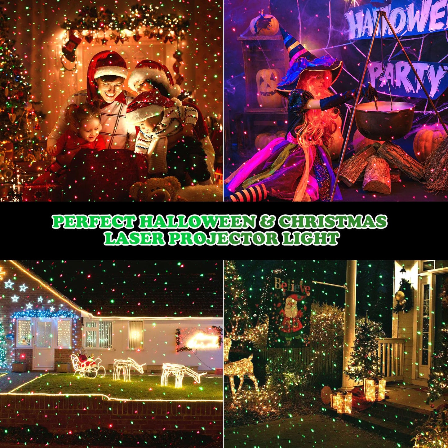 Laser Christmas Lights, Moving Starry Lights Show Laser Projection Light with Red and Green Stars, Outdoor Waterproof Holiday Decor for Party Garden Halloween Christmas New Year
