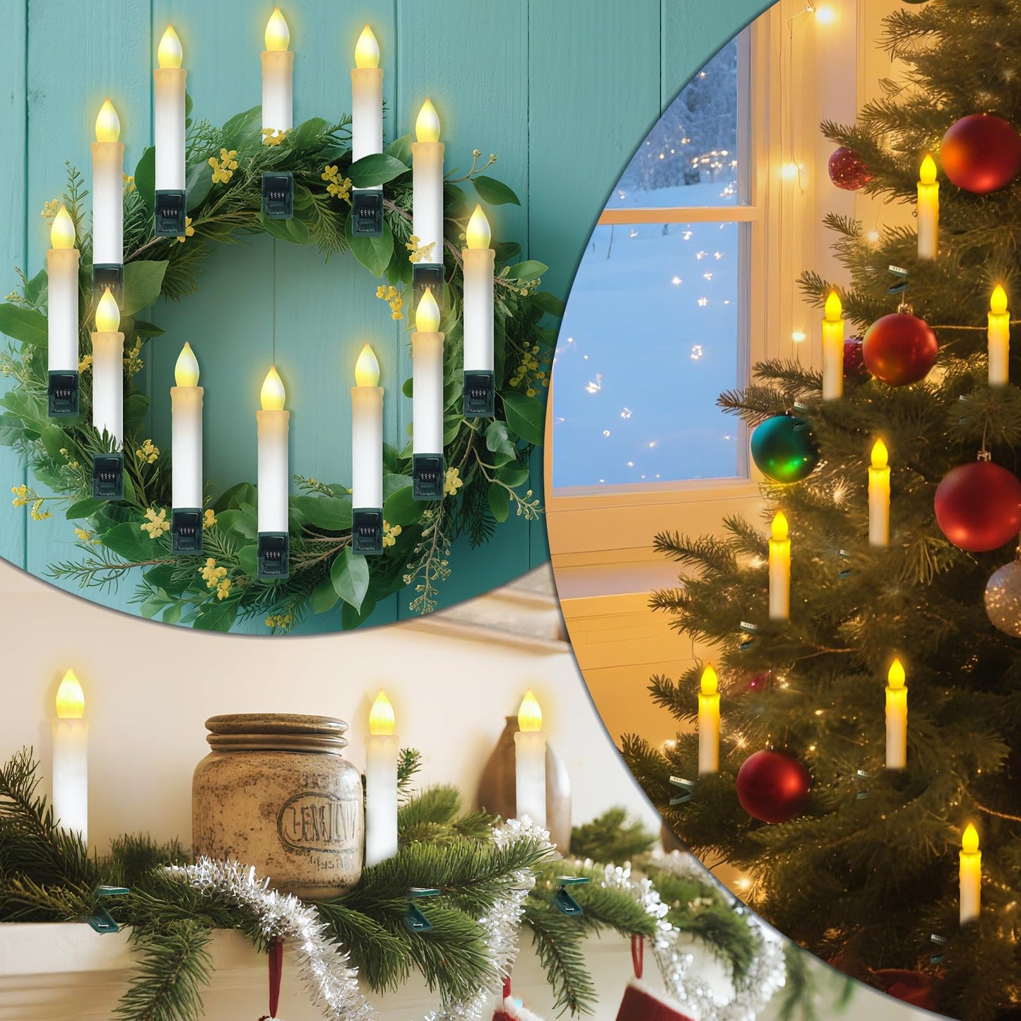 PChero Christmas Tree Candle String Lights with Remote Timer, 30Ft 30 LED Battery Operated Clip on Candles Lights, Waterproof Flickering Flameless Candle String Lights for Home Wedding Party Decor