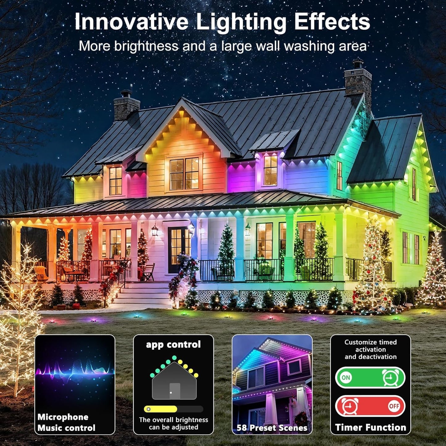 RCUICA 300FT Permanent Outdoor Lights Waterproof with Smart App Control Remote,DIY Scene Modes,Music Sync hronization,Eaves Lights for Garden Decor,Deck,Christmas