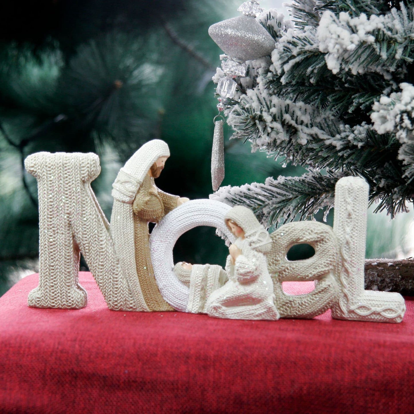 KiaoTime Decorative Noel Sign Christmas Decor Nativity Scene Nativity Set Figurines Christmas Tabletop Decorations Holy Family Figurine and Statue, Seasonal Home Décor Accent for Christmas