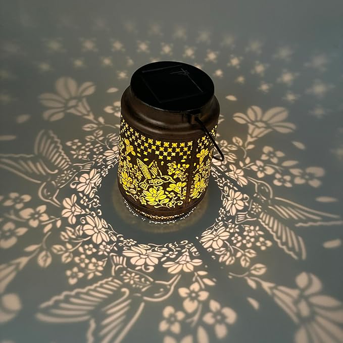 Solar Outdoor Hanging Lanterns,Hummingbird/Dragonfly Decor Lantern,Waterproof Metal Decorative Garden Light for Patio Yard Lawn Backyard Front Porch,Gifts for Women Mom Grandma (Hummingbird)