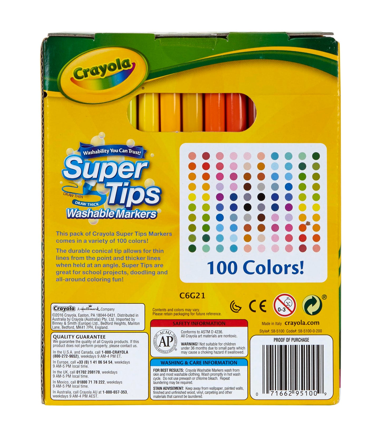 Crayola Super Tips Marker Set (100ct), Fine Point Washable Markers, Drawing Markers for Kids & Adults, Create Thick & Thin Lines, Art Supplies, Ages 3+