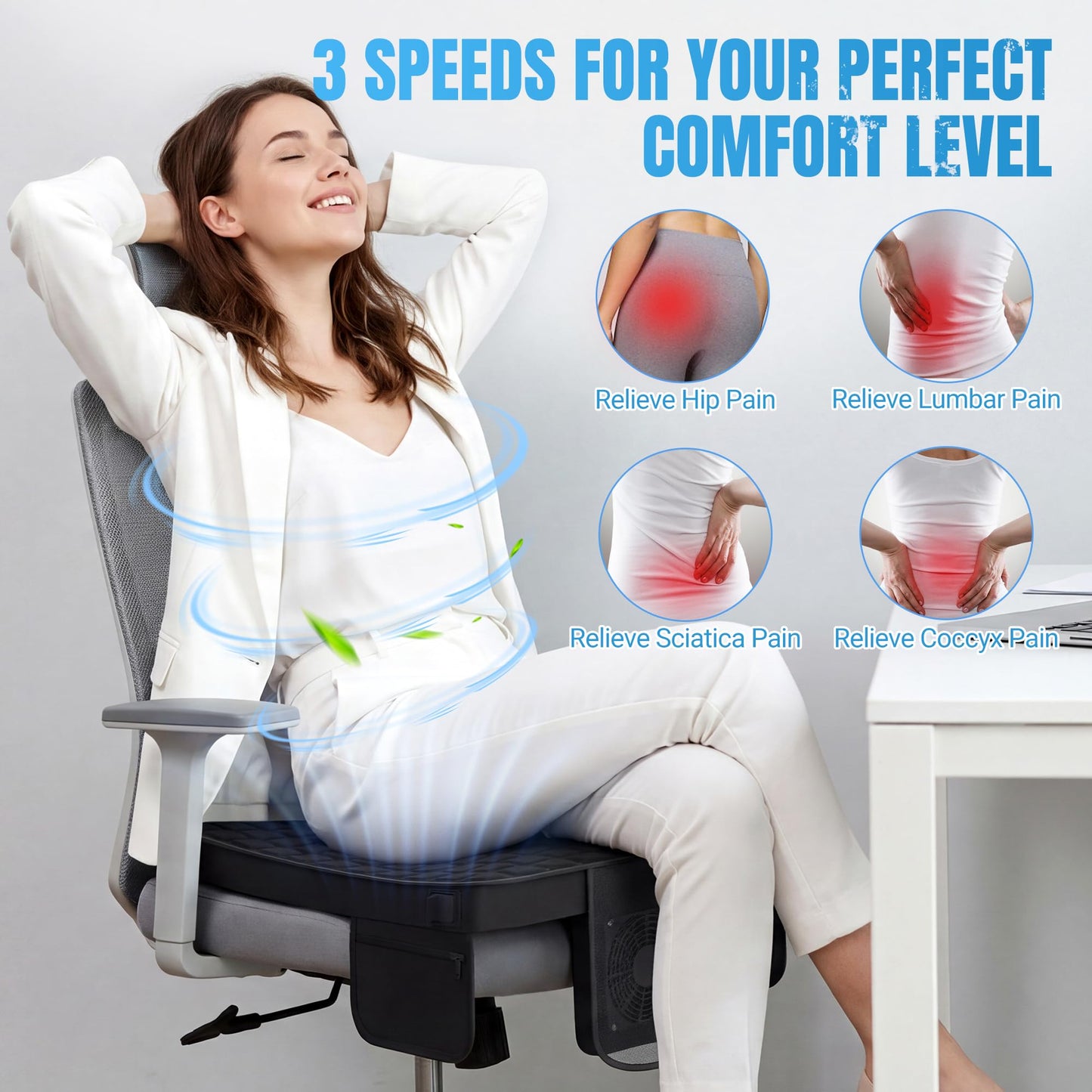 Cooling Seat Cushion with Fan, 5V2A USB Powered (No Battery), Gel Cooling Cushion with 3-Speed Airflow for Long Sitting, Plug-in Portable Seat Cushion for Office Chair, Car, Gaming, Wheelchair
