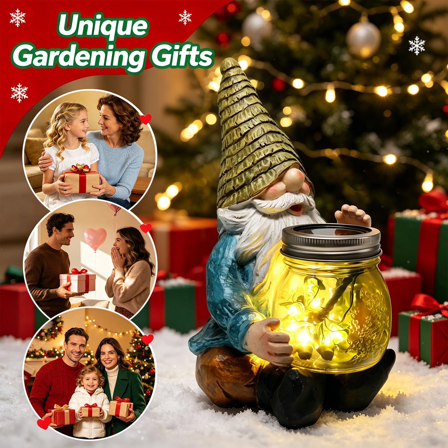 VOOKRY Solar Garden Gnome Statues, Outdoor Gnome with Firefly Solar Lights Waterproof, Birthday Gifts for Mom Women Mother's Day Christmas, Garden Figurines for Yard Decor Patio Porch Lawn Ornaments