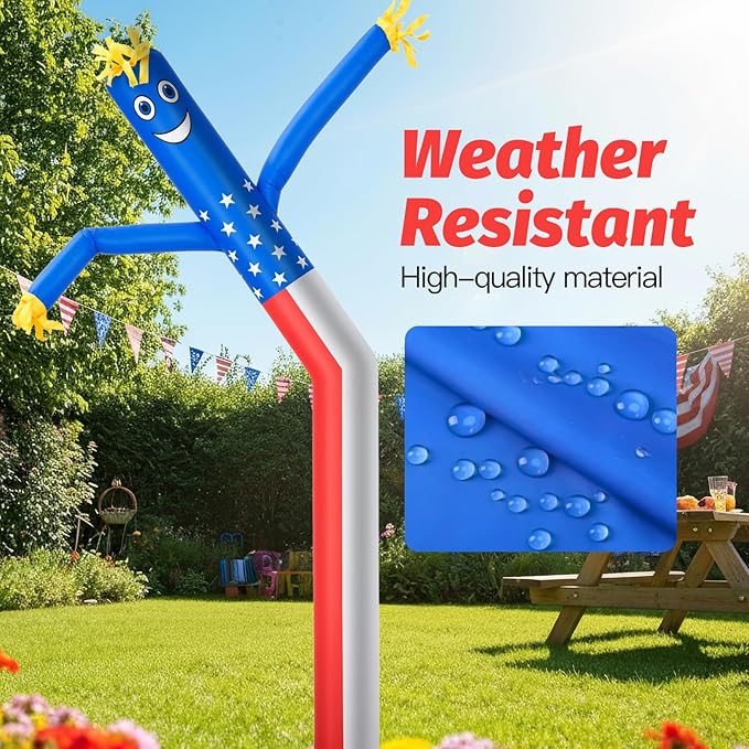 6ft Sky Air Puppet Dancer 9in Diameter Inflatable Waving Tube Man Attachment - Wacky Waving Dancing Tube Guy for Business Promotion Stand Out Advertising - American Flag Dancer ONLY - NO Blower