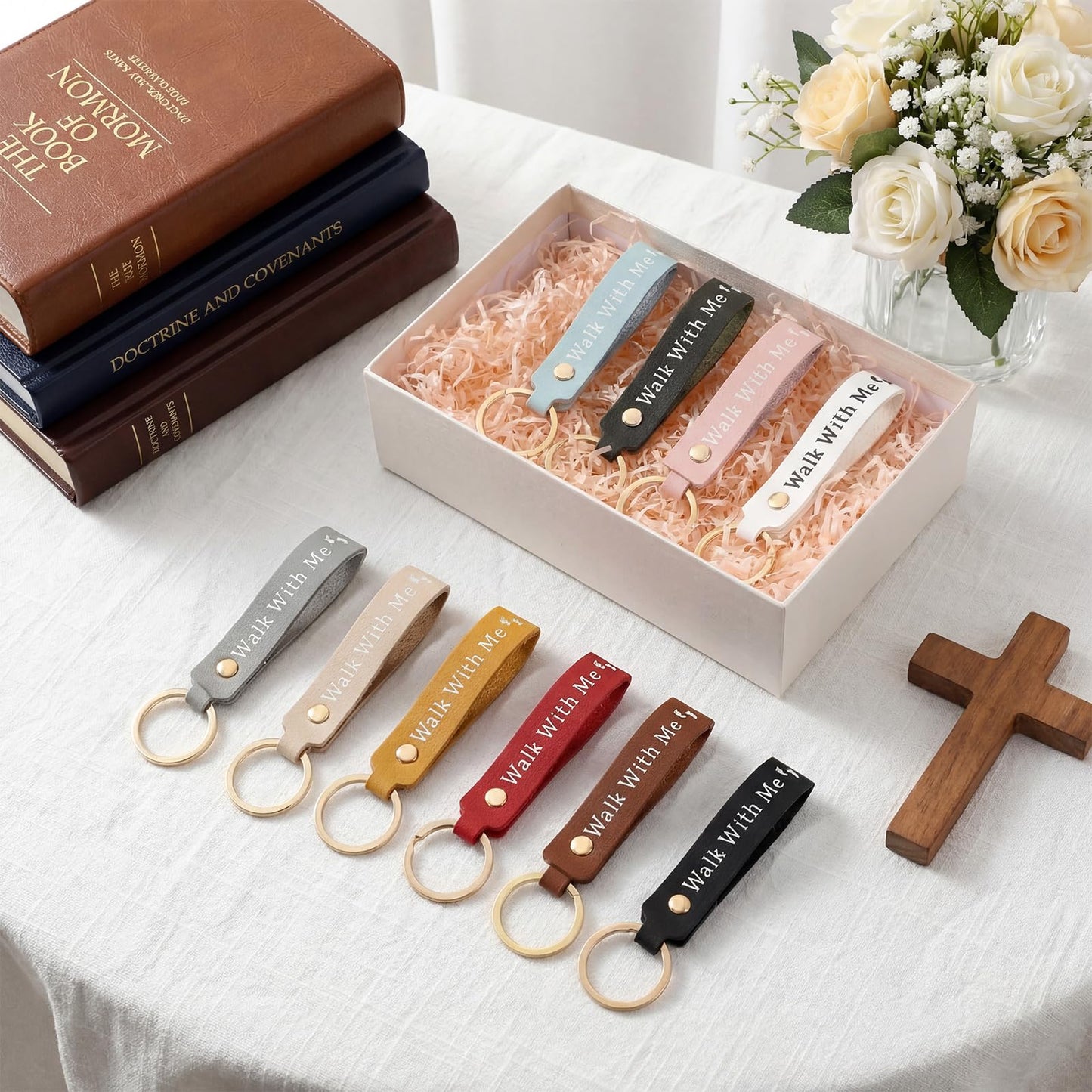 Kenning 30 Pcs LDS Gifts Walk with Me Keychains Bulk 2026 Youth Theme LDS Missionary Keychains Mormon Christian Baptism Gifts for Young Women Young Men Seminary Church Keepsake