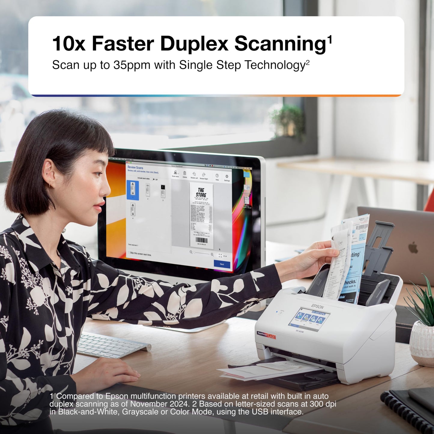Epson RapidReceipt RR-600W Wireless Desktop Color 2-Sided Document & Tax Receipt Scanner with ScanSmart AI PRO Data Management Software for PC & Mac Touchscreen & 100-Page Auto Document Feeder