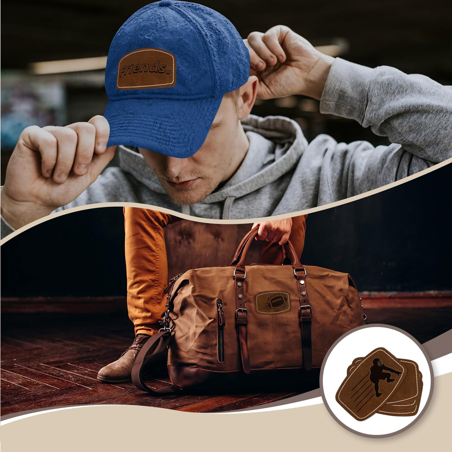 BUVKHMX Faux Leather & Leatherette Hat Patches - 60 Pack Blank Laserable Patches with Adhesive Backing for Customization, Fabric Repair, Sewing & Laser Engraving Supplies (Dark Brown)