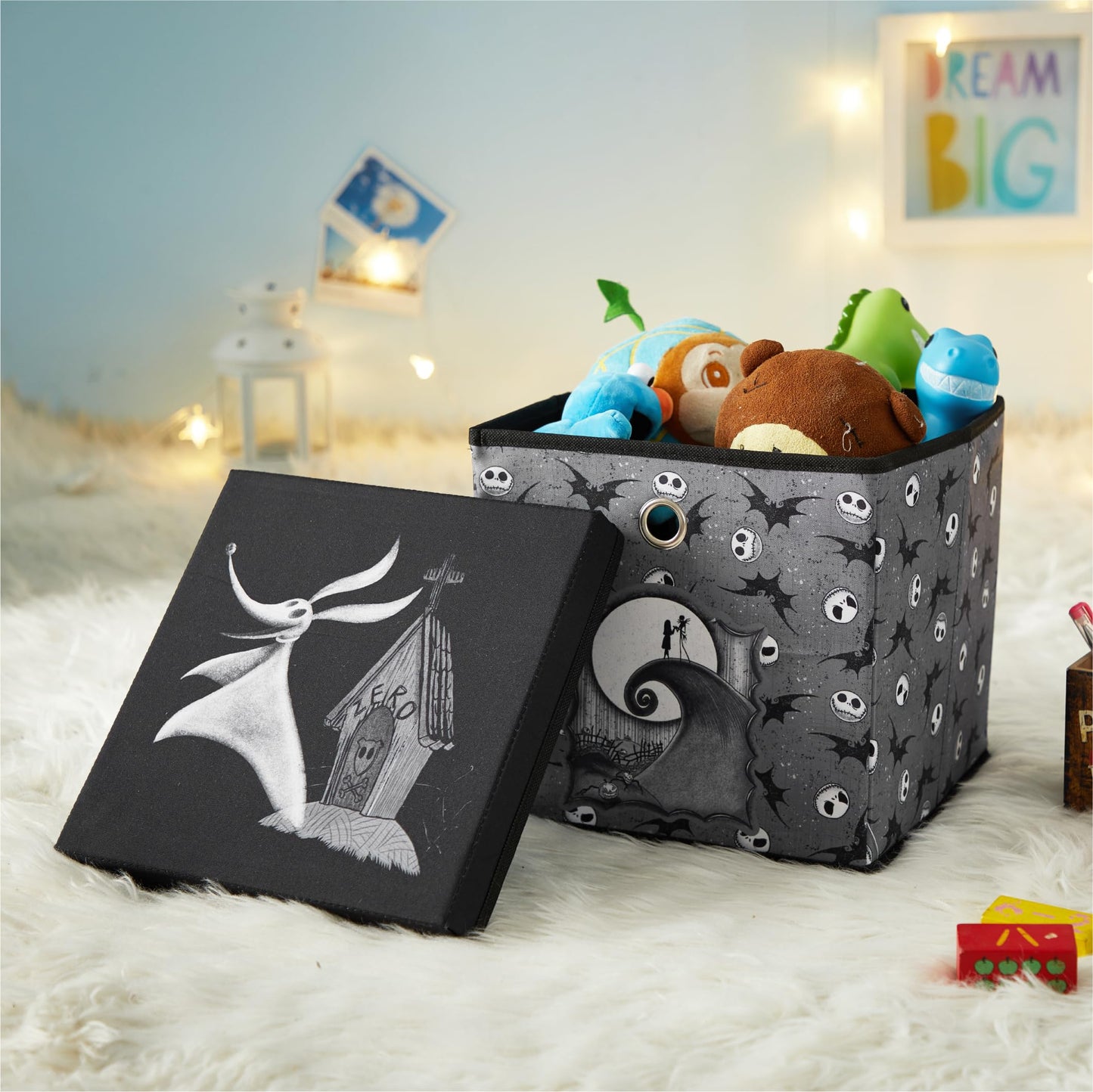 The Nightmare Before Christmas Collapsible Storage Cube with Removable Lid,10"x10"x10" Fabric Organizer Bin for Essentials