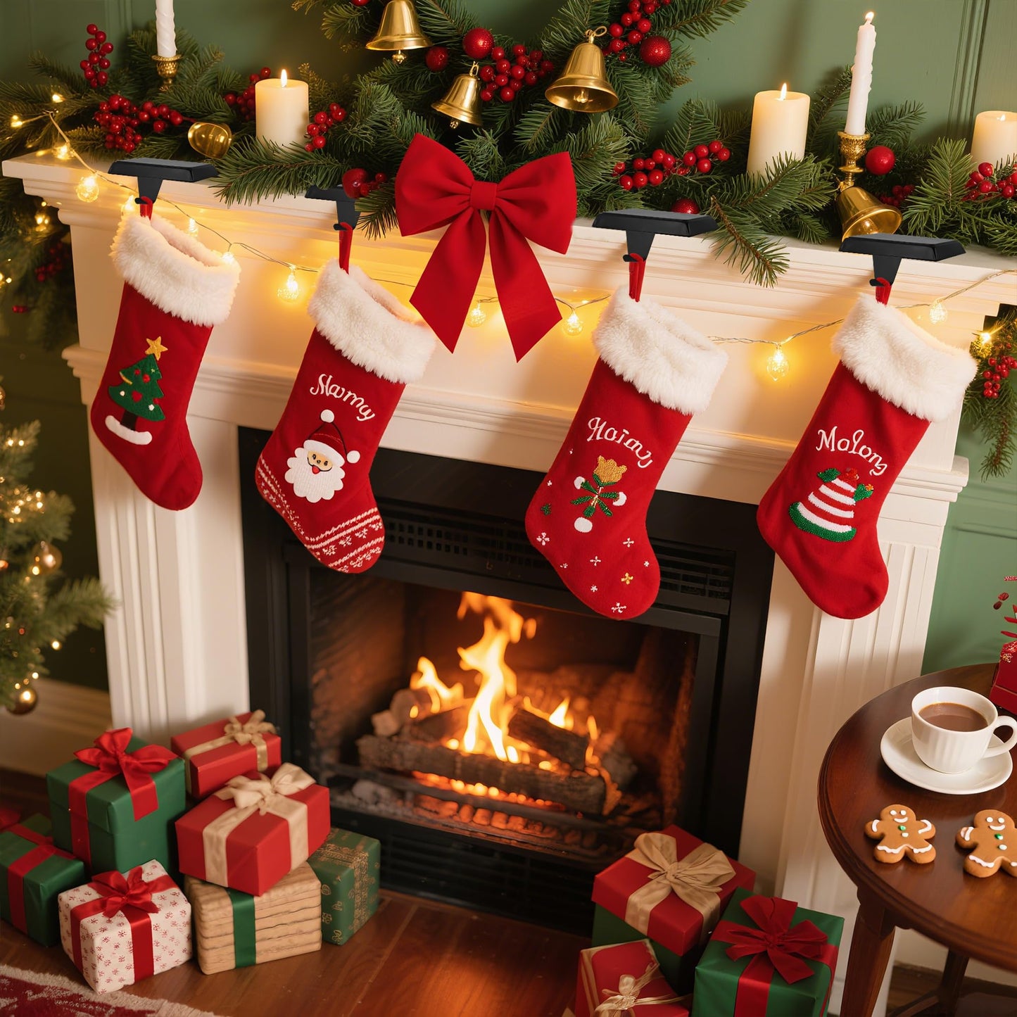 Doitory Christmas Stocking Holder Hanger for Mantle,4 Pack for Xmas Decorations Lightweight and Adjustable for Fireplace Home Decoration