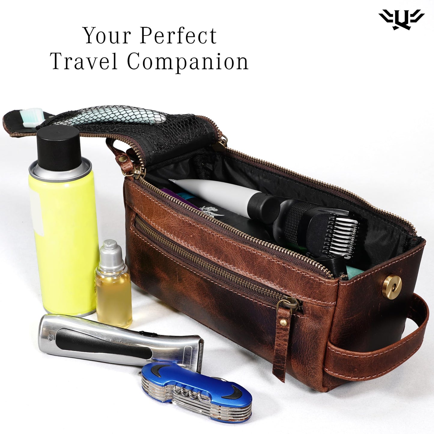 LushLuxeoria Premium Handmade Genuine Leather Toiletry Bag for Men & Women, Dopp Kit & Shaving Travel Organizer, Cosmetic Wash Bag with Zipper Pocket Travel Pouch, Gift for Him & Her - Dark Brown