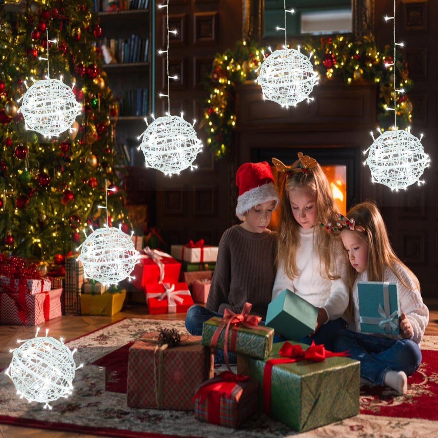 Outdoor Christmas Balls Lights 4 Pack Hanging 7.1" LED Garden Sphere Tree Lights 8 Modes Waterproof Glow Globe Light with Memory Timer Plug for Yard Porch Eave Patio Home Bedroom Decoration-Cool White