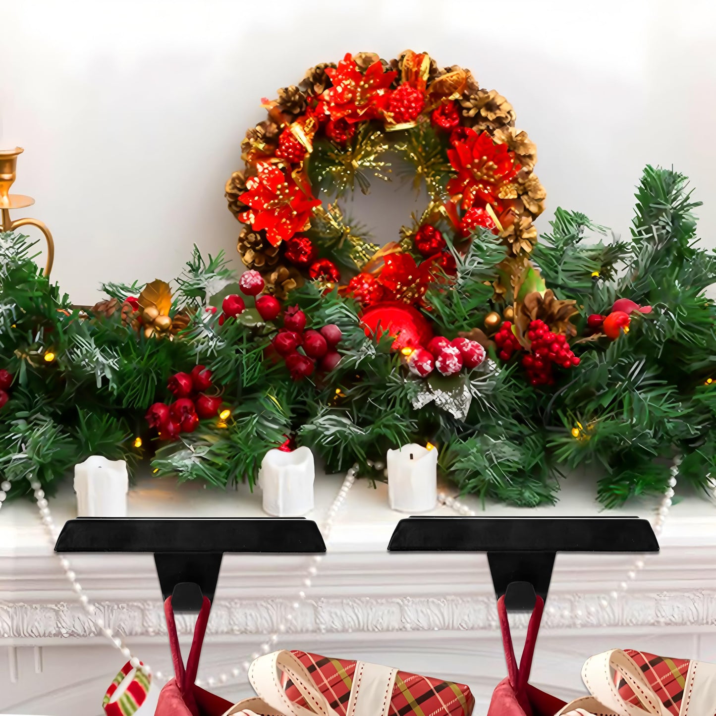 Ulico Christmas Stocking Holders, Mantel Stocking Hangers, Weighted Metal Hanging Hooks, Stocking Holders Bases for Mantel, Fireplace Xmas Party Decoration (Black, 2 Pcs)