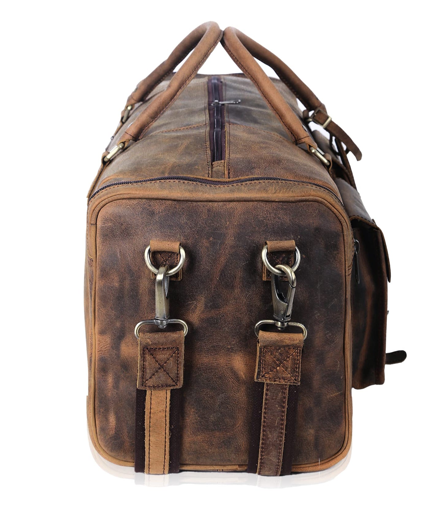 KomalC 28 inch Duffel Bag Travel Sports Overnight Weekend Leather Duffle Bag for Gym Sports Cabin Holdall bag (Distressed Brown)