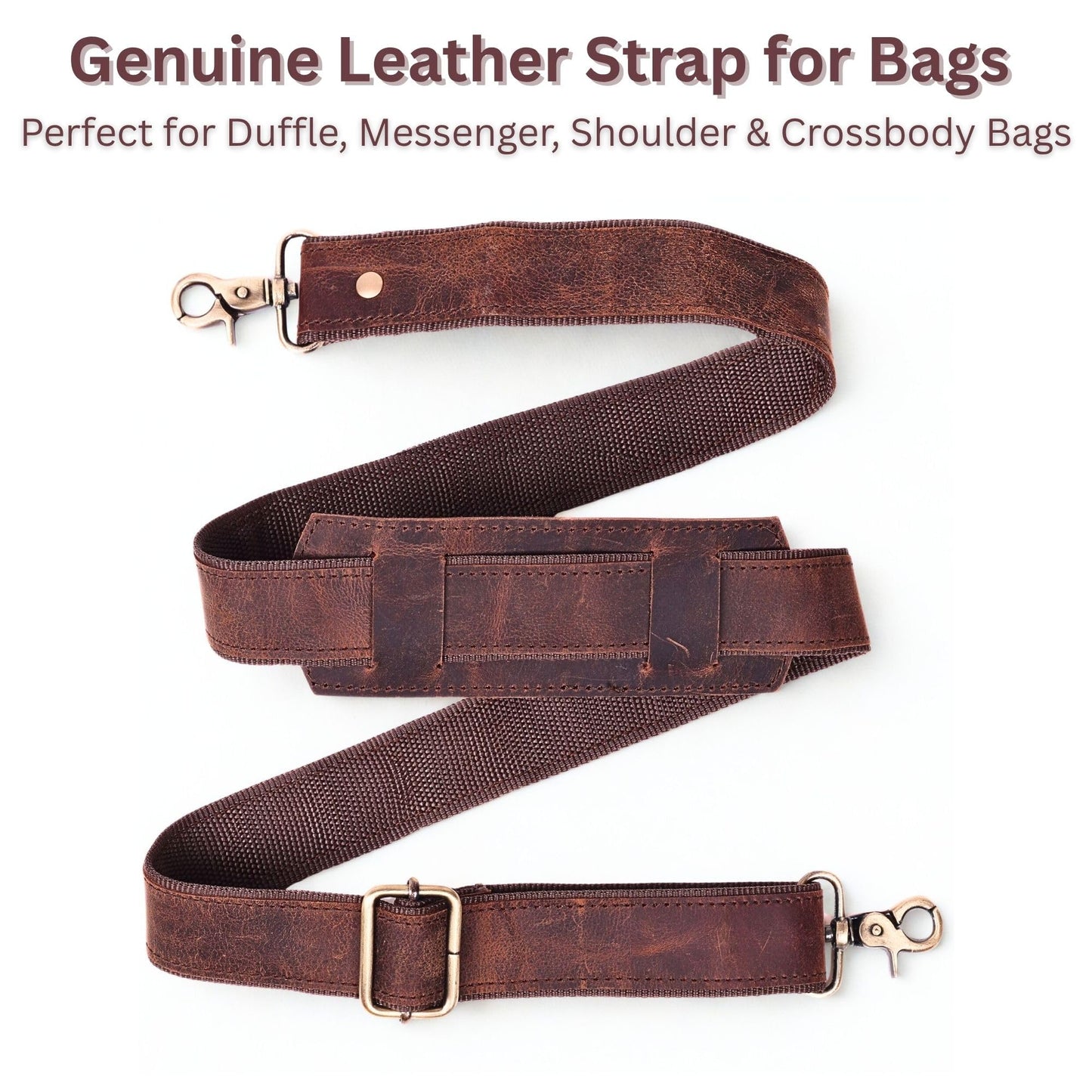 Genuine Leather Straps for Bags 60-inch Adjustable Shoulder Strap Replacement for Briefcase Messenger Crossbody Duffel Bag (Dark Brown)