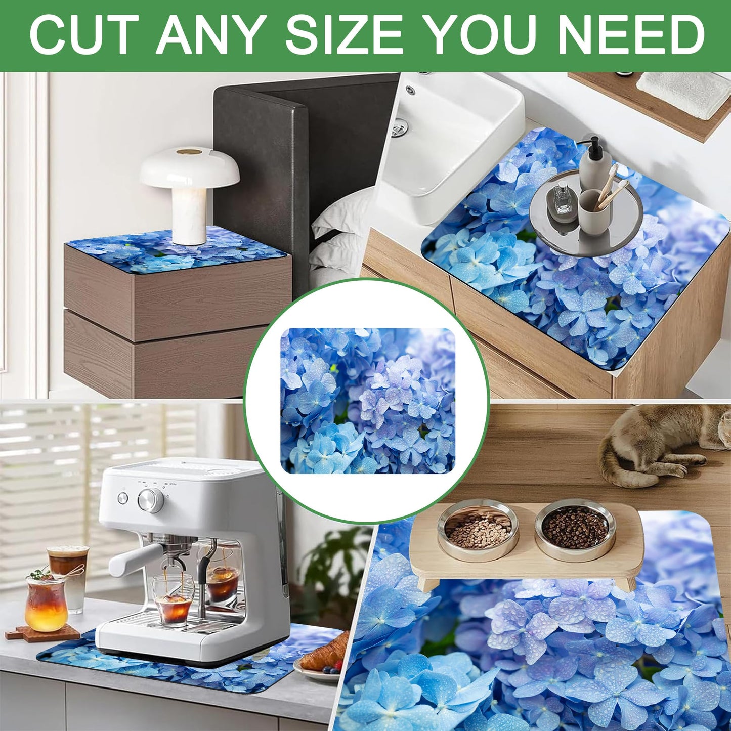 Blue Hydrangea Flowers Washer and Dryer Covers For The Top, Non-slip Fast Drying Absorbent Dryer Top Protector Mat for Kitchen Laundry Room Decor,23.6"x19.7"