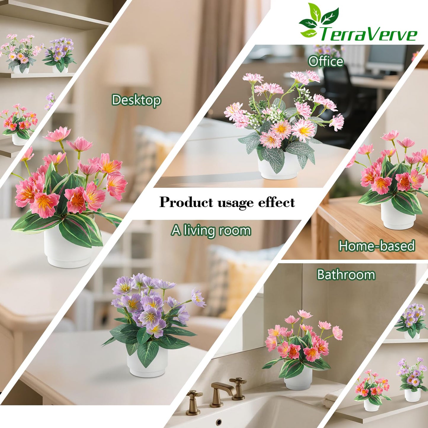 TerraVerve Boho Style 4-Piece Silk Flower Arrangement | Realistic Artificial Plants with Vase | Daisy & Lily Pots | No Maintenance Required