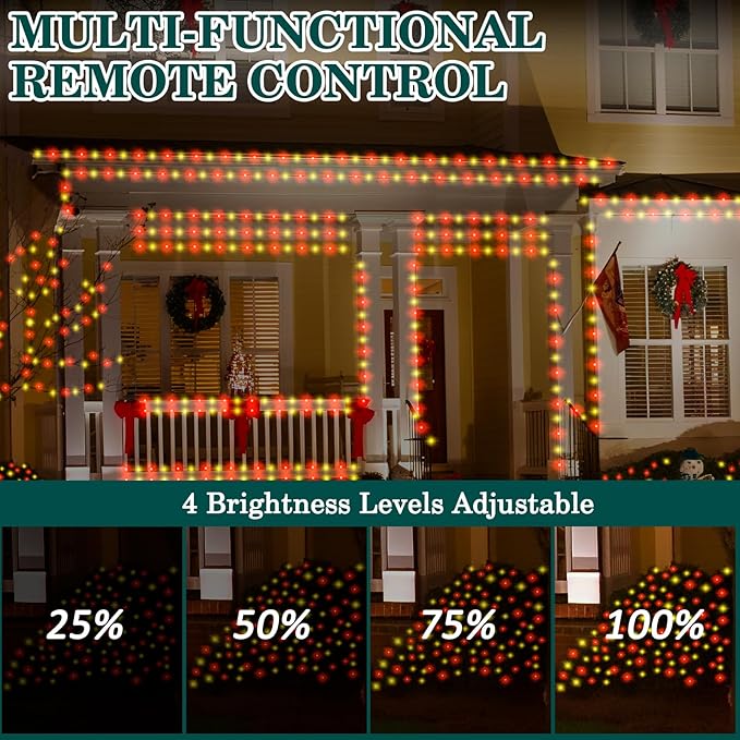 Christmas Lights Outdoor 1000 LED 328FT String Lights Multicolored, IP67 Waterproof Indoor Christmas Fairy Lights,8 Modes 4-Level Dimming with Remote for Garden Tree Patio Balcony Xmas Party Decor