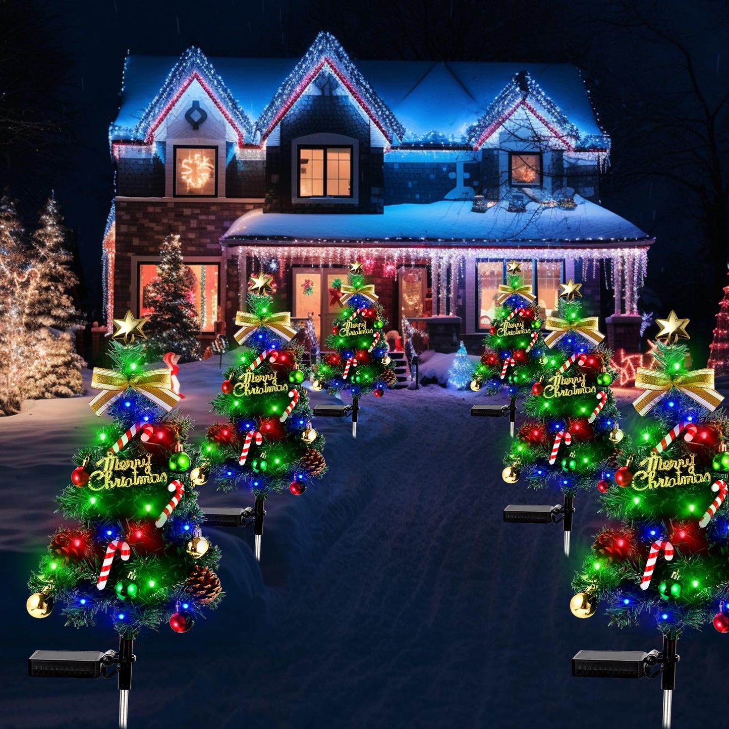 BEIDOULU Solar Christmas Decorations Outdoor,DEIDOULU Solar Christmas Tree, 2 Pack 40 Led Light 2 Modes Outdoor Xmas Tree Light décor Pathway Lights Patio Yard